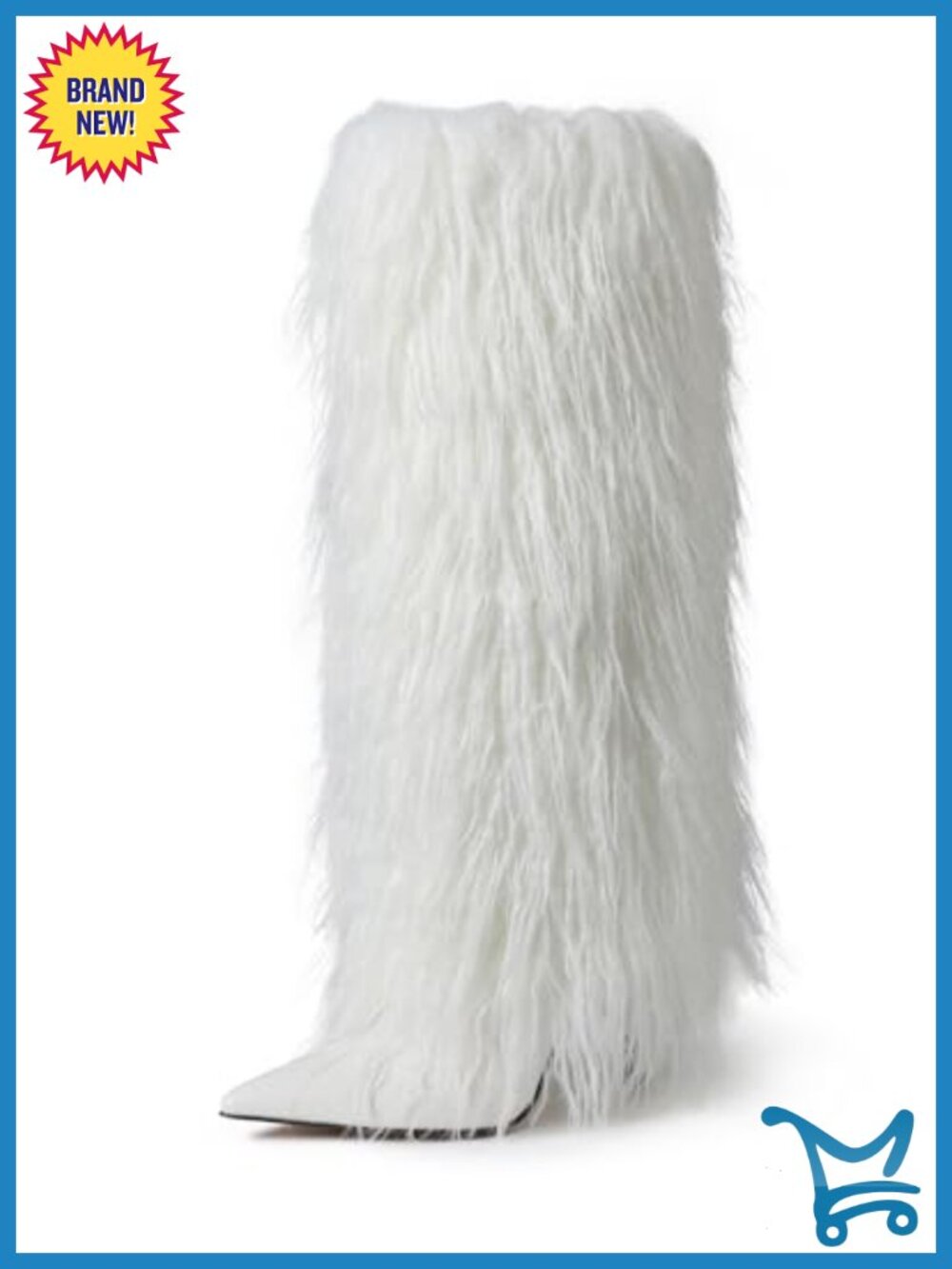 Wide Calf Furry Fold Over Knee High Boots Pointed Toe Stiletto Heel Side Zip